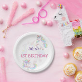 Rainboogekleur Unicorn baby meisjesverjaardag Papieren Bordje (Feest)