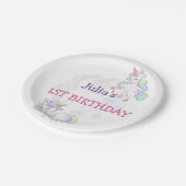 Rainboogekleur Unicorn baby meisjesverjaardag Papieren Bordje (Gekanteld)