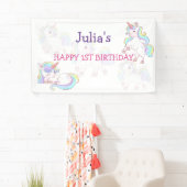 Rainboogekleur Unicorn baby meisjesverjaardag Spandoek (Insitu)