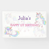 Rainboogekleur Unicorn baby meisjesverjaardag Spandoek (Horizontaal)