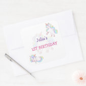 Rainboogekleur Unicorn baby meisjesverjaardag Vierkante Sticker (Envelop)