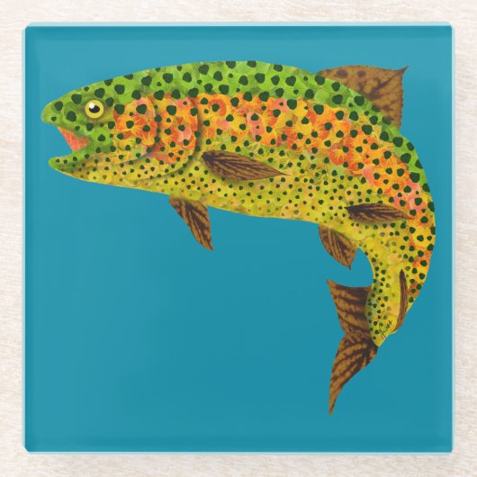 Rainboogforel 1 van Aspen Leaf Glazen Onderzetter (Voorkant)