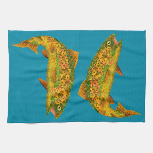 Rainboogforel 2 van Aspen Leaf Theedoek (Horizontaal)