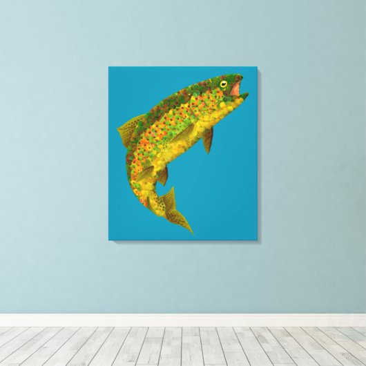Rainboogforel 3 van Aspen Leaf Canvas Afdruk (Insitu (Houten vloer))