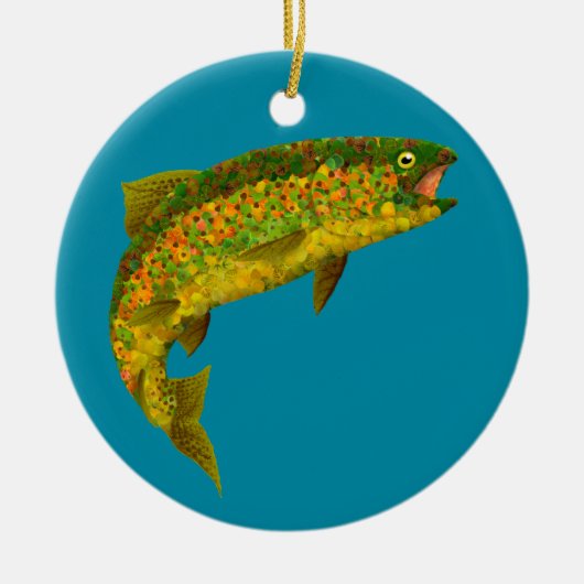 Rainboogforel 3 van Aspen Leaf Keramisch Ornament (Voorkant)