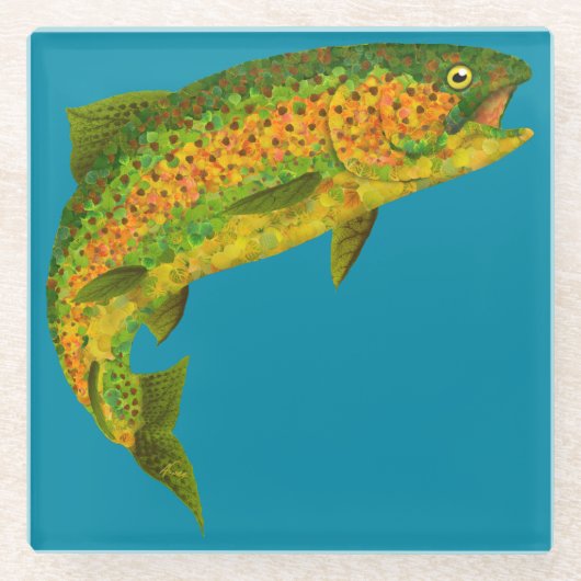 Rainboogforel 4 van Aspen Leaf Glazen Onderzetter (Voorkant)