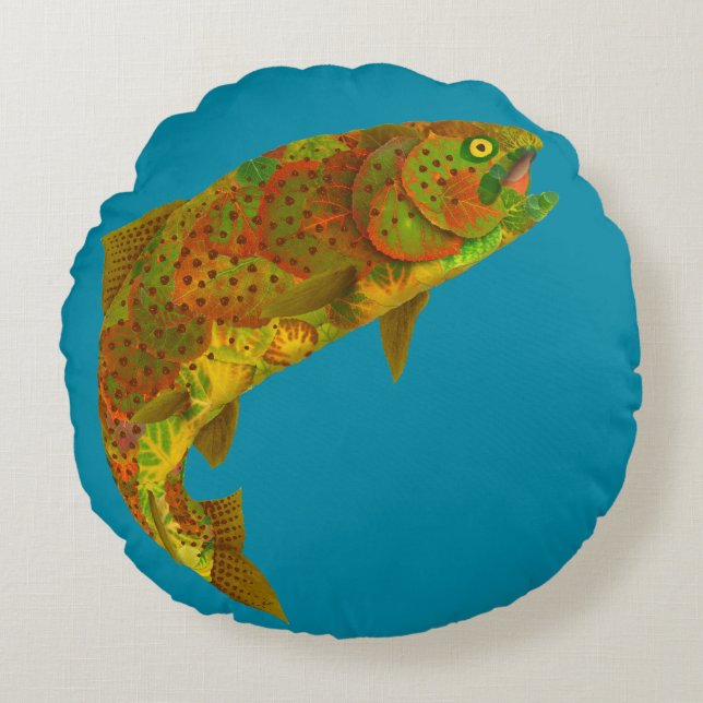 Rainboogforel 6 van Aspen Leaf Rond Kussen (Voorkant)