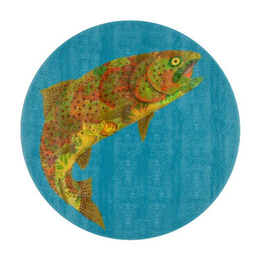 Rainboogforel 6 van Aspen Leaf Snijplank (Voorkant)