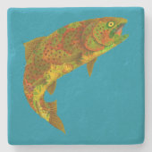 Rainboogforel 6 van Aspen Leaf Stenen Onderzetter (Voorkant)