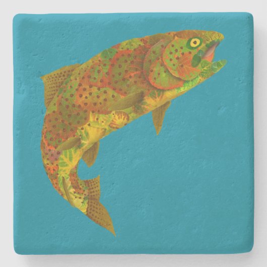 Rainboogforel 6 van Aspen Leaf Stenen Onderzetter (Voorkant)