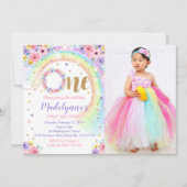 Rainboogfoto-uitnodiging regenboogstraal 1ste verj kaart (Voorkant)