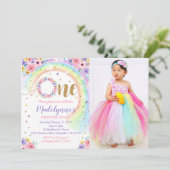 Rainboogfoto-uitnodiging regenboogstraal 1ste verj kaart (Staand voorkant)