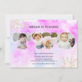 Rainbooggoudglitter paars 3 foto's 2e verjaardag kaart (Voorkant)