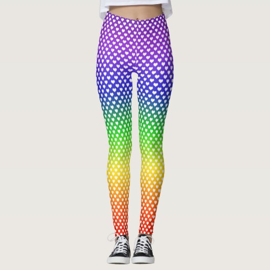 Rainbooggradiënt wit hartpatroon leggings (Voorkant)