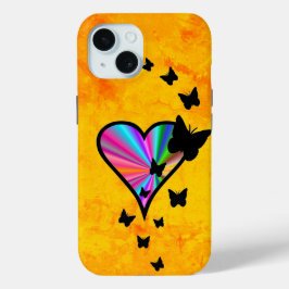 Rainbooghart en vlinder iPhone 15 case