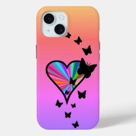 Rainbooghart en vlinder iPhone 15 case