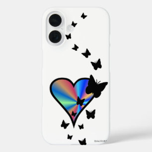 Rainbooghart en vlinder iPhone 16 hoesje