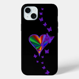 Rainbooghart en vlinder iPhone 15 mini hoesje