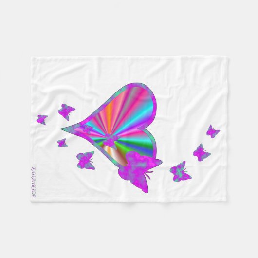 Rainbooghart en vlinder fleece deken (Voorkant (Horizontaal))