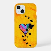 Rainbooghart en vlinder iPhone 15 case (Achterkant)