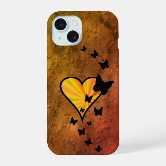 Rainbooghart en vlinder iPhone 15 case (Achterkant)