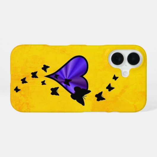 Rainbooghart en vlinder iPhone 16 hoesje (Achterkant horizontaal)