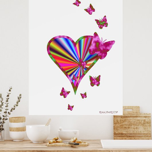 Rainbooghart en vlinder poster (Keuken)