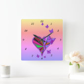 Rainbooghart en vlinder vierkante klok (Huis)