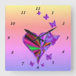 Rainbooghart en vlinder vierkante klok