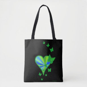 Rainbooghart en zwarte vlinder tote bag