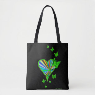 Rainbooghart en zwarte vlinder tote bag