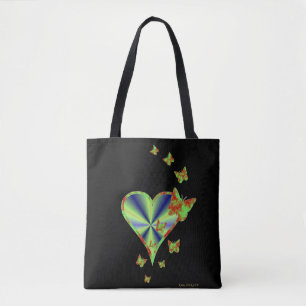 Rainbooghart en zwarte vlinder tote bag