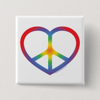 Rainbooghart, liefde, vredesbord vierkante button 5,1 cm