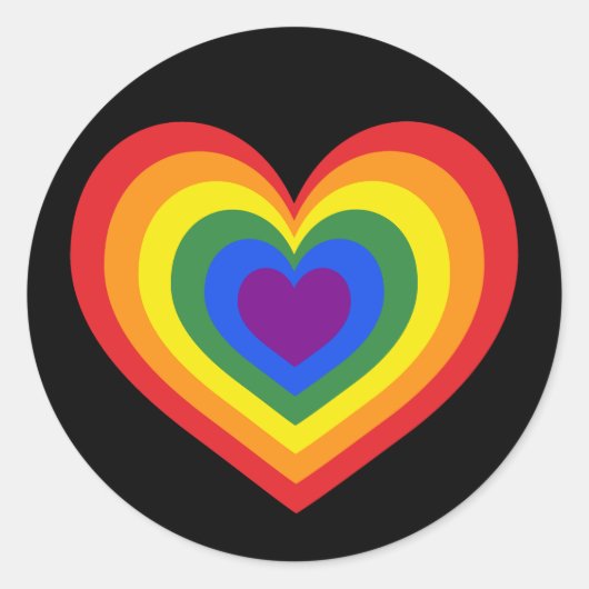 Rainbooghart op zwart ronde sticker (Voorkant)