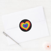 Rainbooghart op zwart ronde sticker (Envelop)