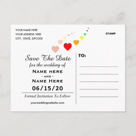 Rainboogharten sparen het Briefkaart Datum (Achterkant)