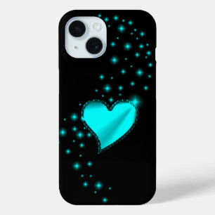 Rainbooghartslag met sterren op zwart iPhone 15 case