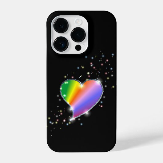 Rainbooghartslag met sterren op zwart iPhone hoesje (Achterkant)