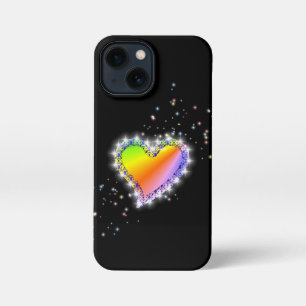 Rainbooghartslag met sterren op zwart iPhone 13 mini hoesje
