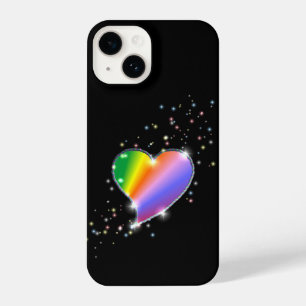 Rainbooghartslag met sterren op zwart iPhone 14 hoesje