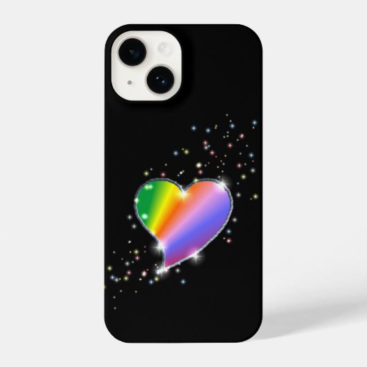 Rainbooghartslag met sterren op zwart iPhone hoesje (Achterkant)