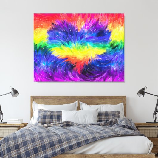 'Rainbooghartslag' Waterverf-effect Abstracte kuns Canvas Afdruk (Insitu (Slaapkamer))