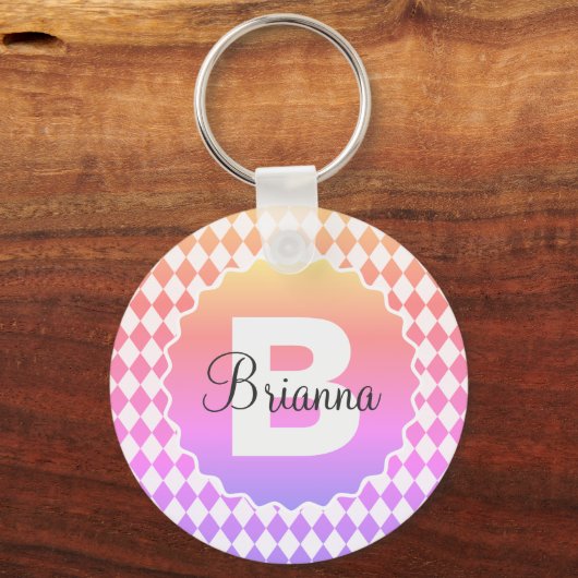 Rainboogkaakbord met monogram-naam sleutelhanger (Voorkant)