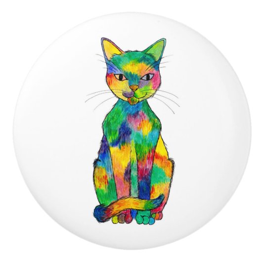 Rainboogkat keramische knop (Voorkant)