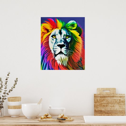 Rainboogkat, Rainbow Lion Digital Art Poster (Keuken)