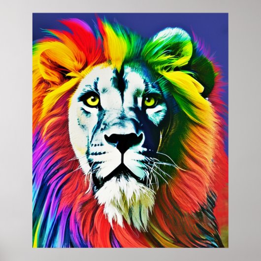 Rainboogkat, Rainbow Lion Digital Art Poster (Voorkant)