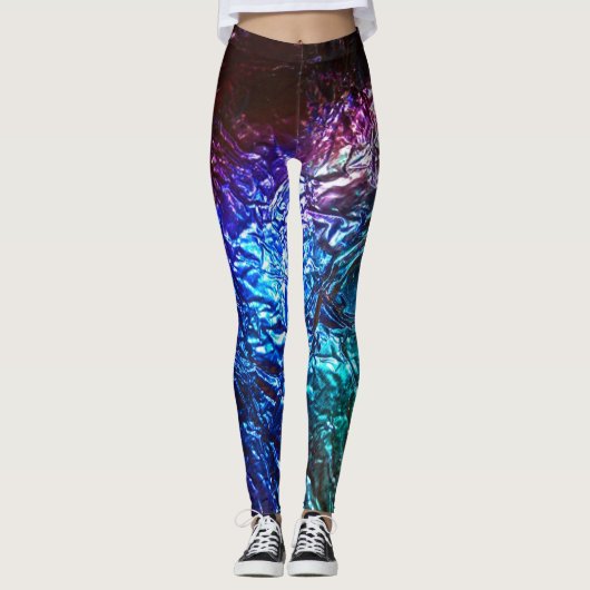Rainboogkleur Verpletterde Folie Effect Grafische Leggings (Voorkant)