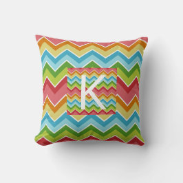 Rainboogkleuren chevron-patroon Monogram Kussen