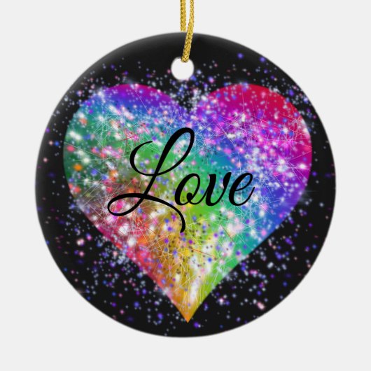 Rainboogkleuren die glitter hart houden van cerami keramisch ornament (Voorkant)