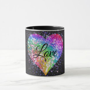 Rainboogkleuren die glitter hartliefde mok geven